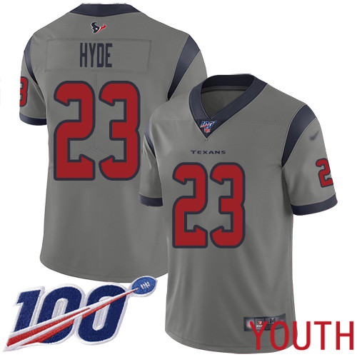 Houston Texans Limited Gray Youth Carlos Hyde Jersey NFL Football #23 100th Season Inverted Legend->youth nfl jersey->Youth Jersey